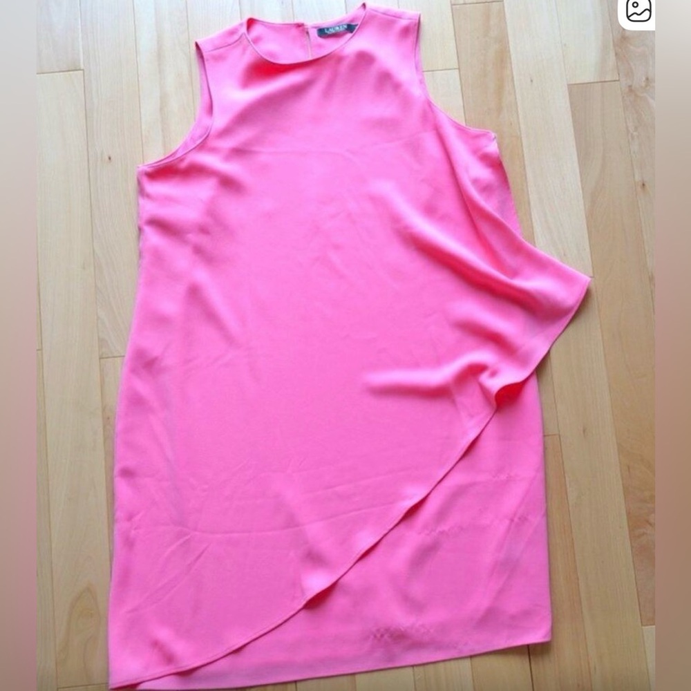 NWT Women's Lauren Ralph Lauren Pink Sheath Midi Dress Mock Neck Sleeveless 14W